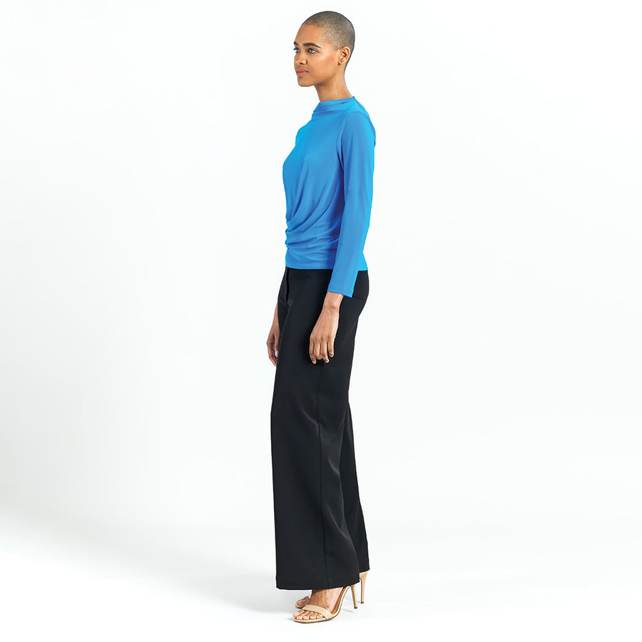 High Boat Neck Side Draped Top - Brilliant Blue