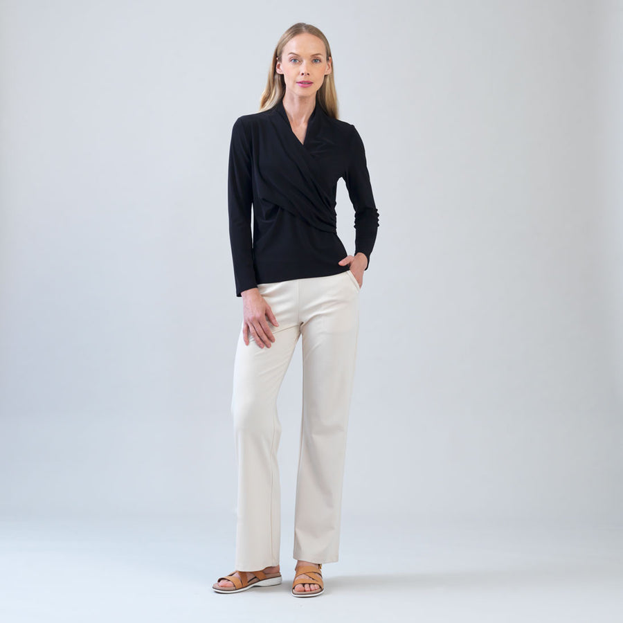 V-Neck Draped Pleat Top - Black - Final Sale – Clara Sunwoo
