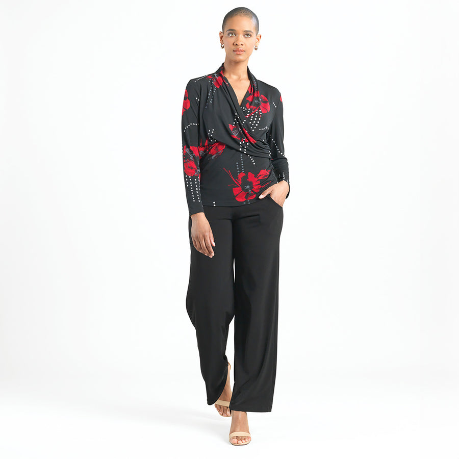 V-Neck Draped Pleat Top - Polka Poppy - Final Sale!