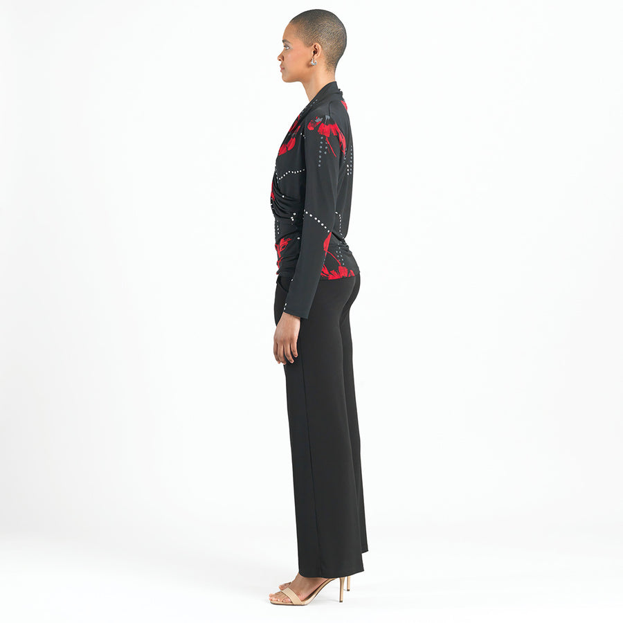 V-Neck Draped Pleat Top - Polka Poppy - Final Sale!