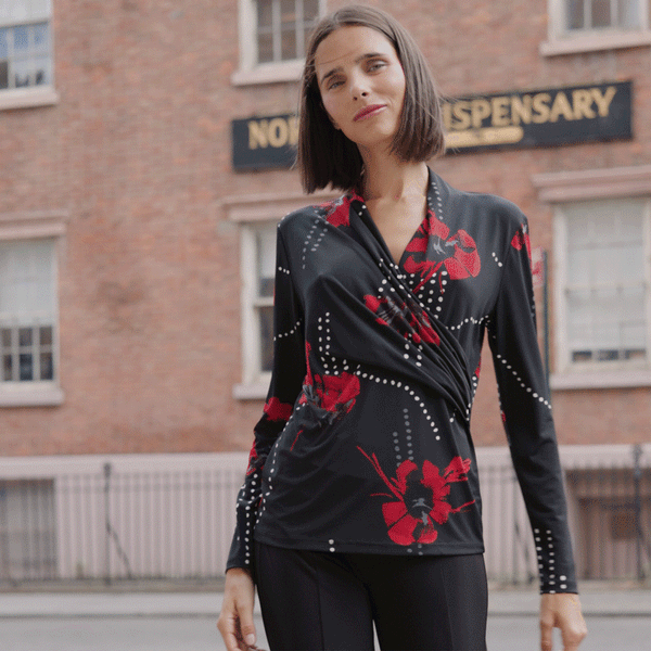 V-Neck Draped Pleat Top - Polka Poppy - Final Sale! – Clara