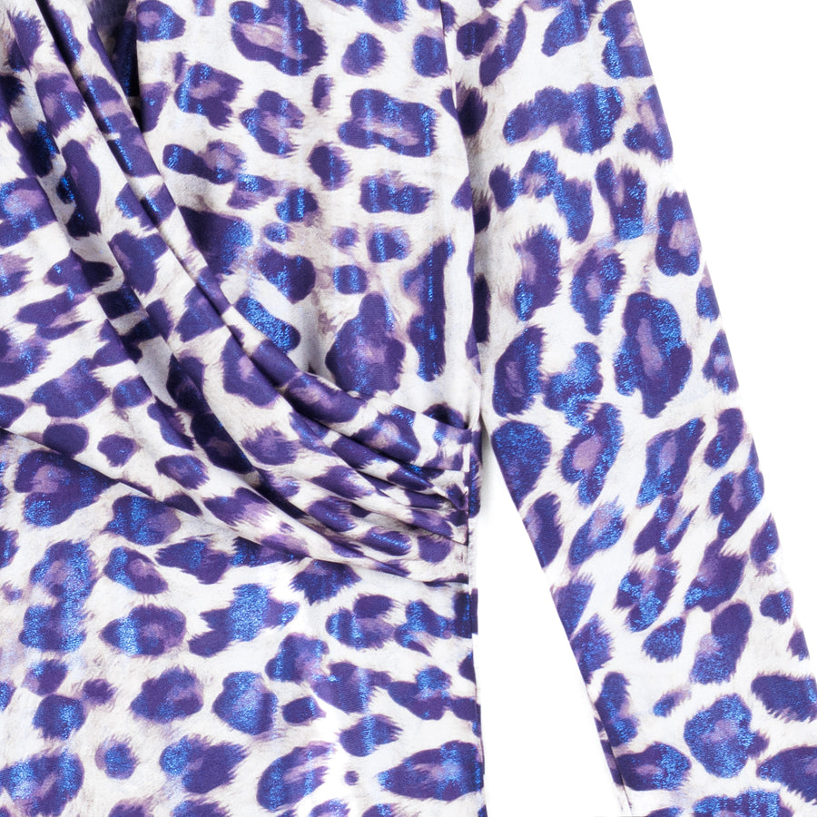 Foil Knit - V-Neck Draped Pleat Top - Plum Cheetah - Final Sale!