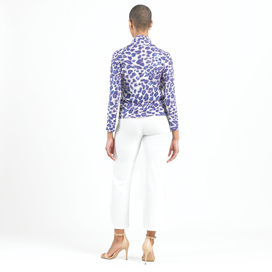 Foil Knit - V-Neck Draped Pleat Top - Plum Cheetah - Final Sale!