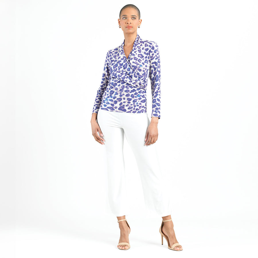 Foil Knit - V-Neck Draped Pleat Top - Plum Cheetah - Final Sale!