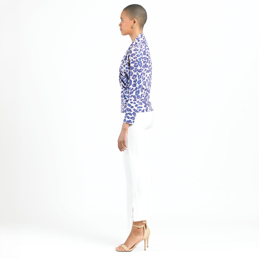 Foil Knit - V-Neck Draped Pleat Top - Plum Cheetah - Final Sale!