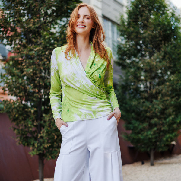 V-Neck Draped Pleat Top - Floral Citrus - Final Sale – Clara Sunwoo