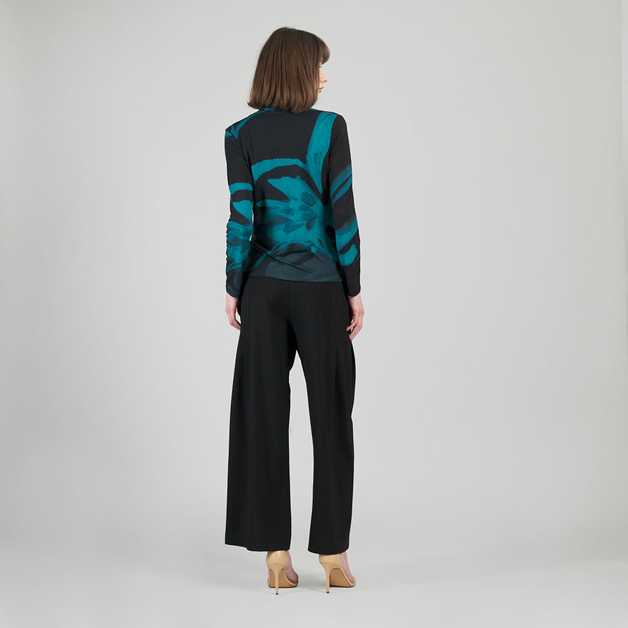 V-Neck Draped Pleat Top - Floral Eclipse