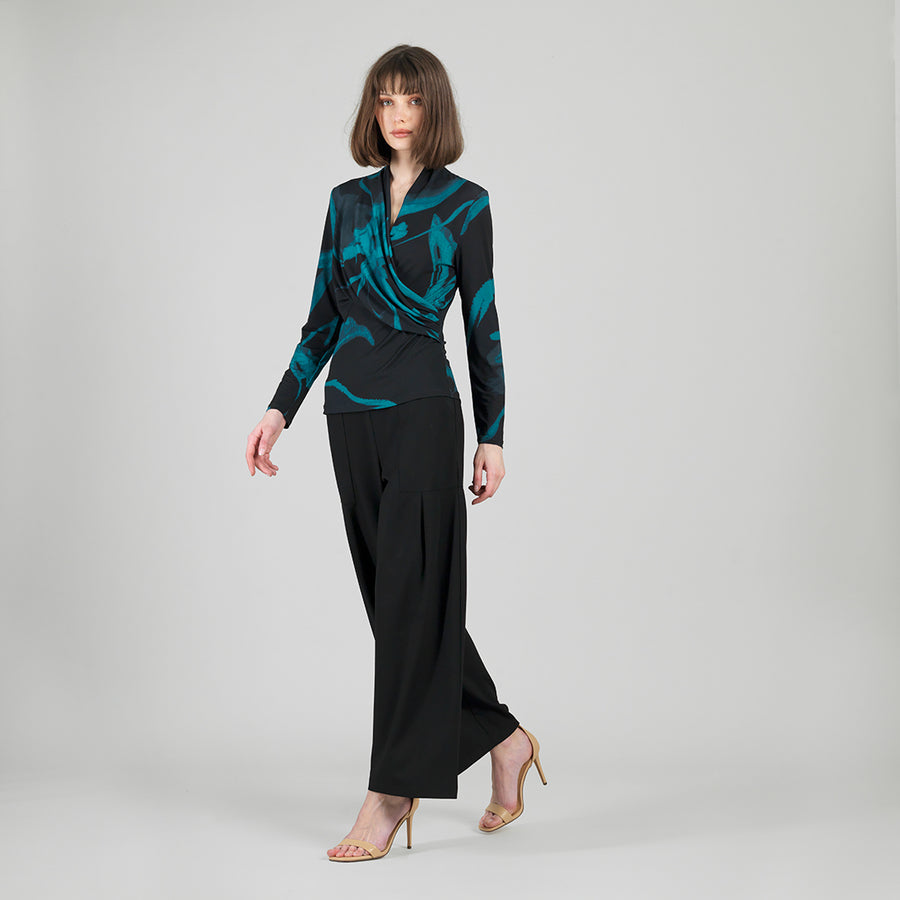 V-Neck Draped Pleat Top - Floral Eclipse