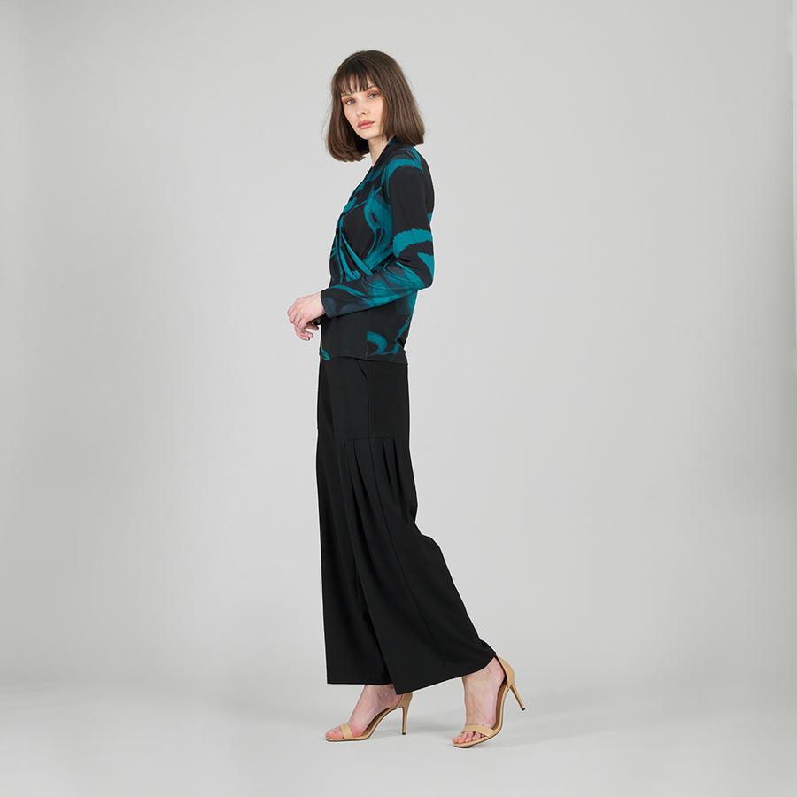 V-Neck Draped Pleat Top - Floral Eclipse