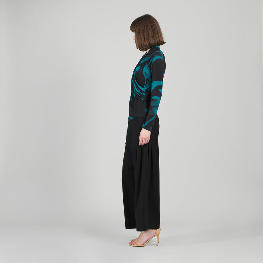 V-Neck Draped Pleat Top - Floral Eclipse
