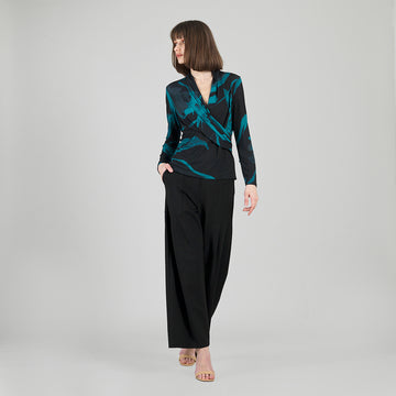 V-Neck Draped Pleat Top - Floral Eclipse