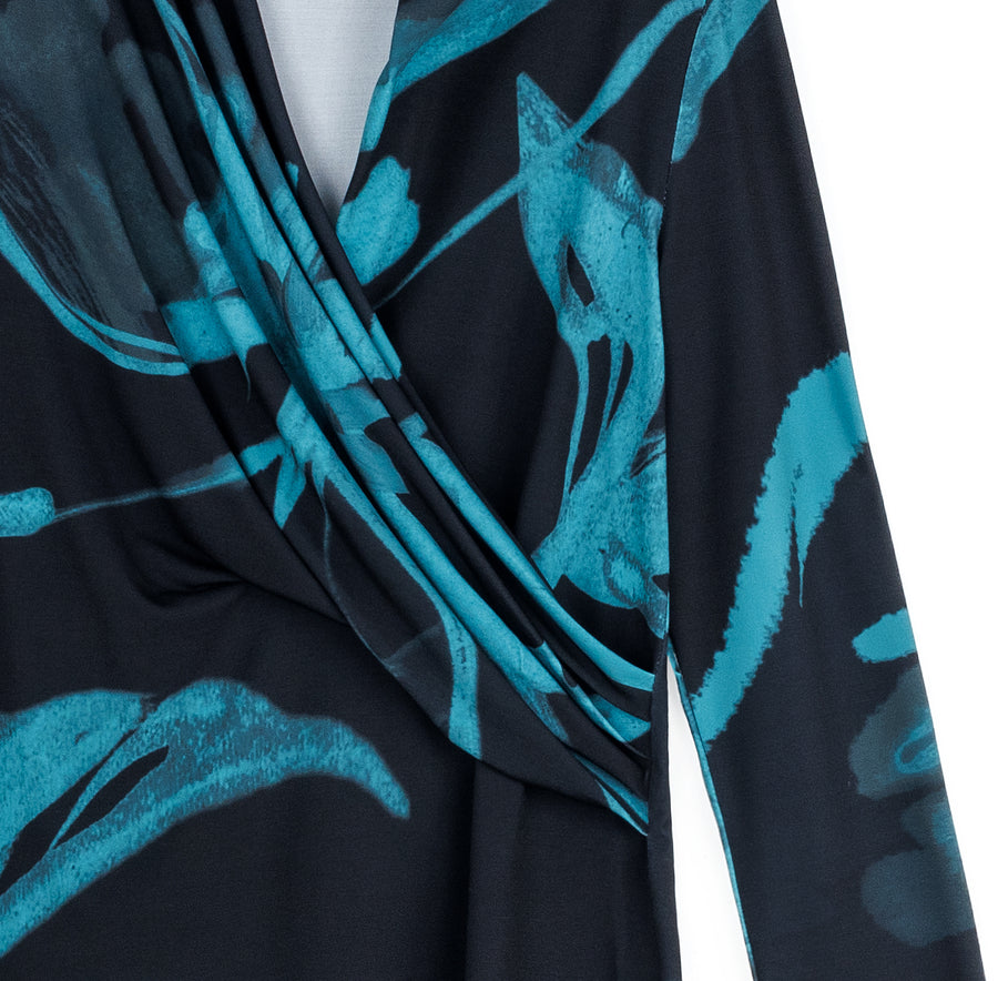 V-Neck Draped Pleat Top - Floral Eclipse