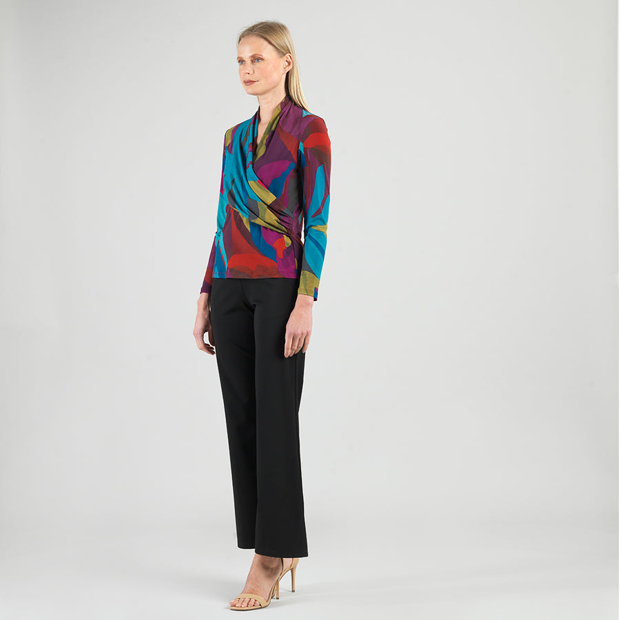 V-Neck Draped Pleat Top - Petal Burst