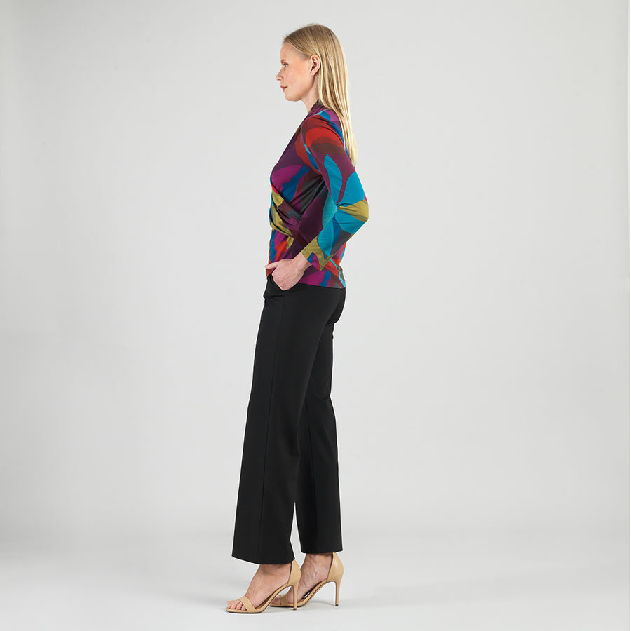 V-Neck Draped Pleat Top - Petal Burst