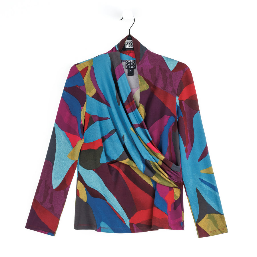V-Neck Draped Pleat Top - Petal Burst