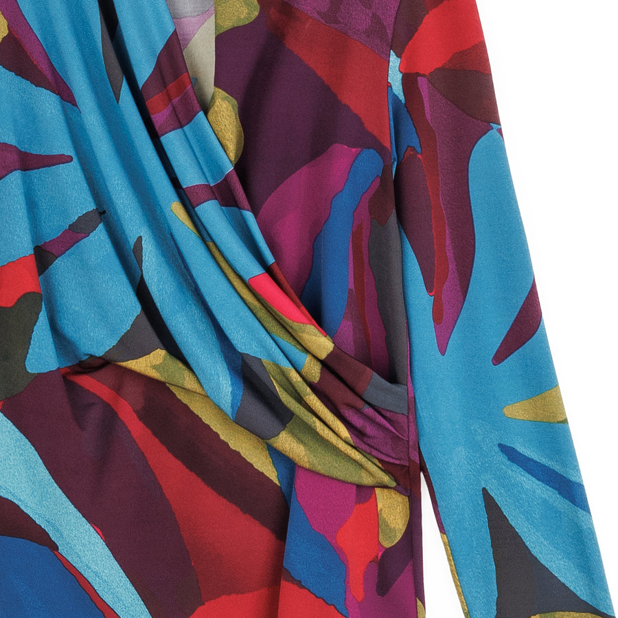 V-Neck Draped Pleat Top - Petal Burst