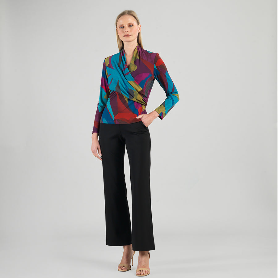 V-Neck Draped Pleat Top - Petal Burst
