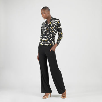 V-Neck Draped Pleat Top - Dots & Stripes