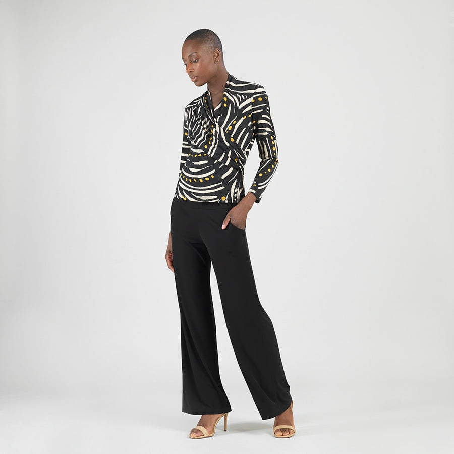 V-Neck Draped Pleat Top - Dots & Stripes