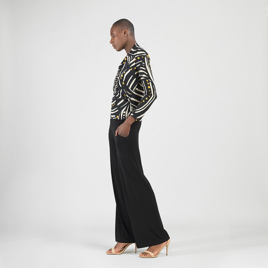 V-Neck Draped Pleat Top - Dots & Stripes