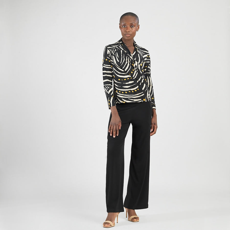 V-Neck Draped Pleat Top - Dots & Stripes