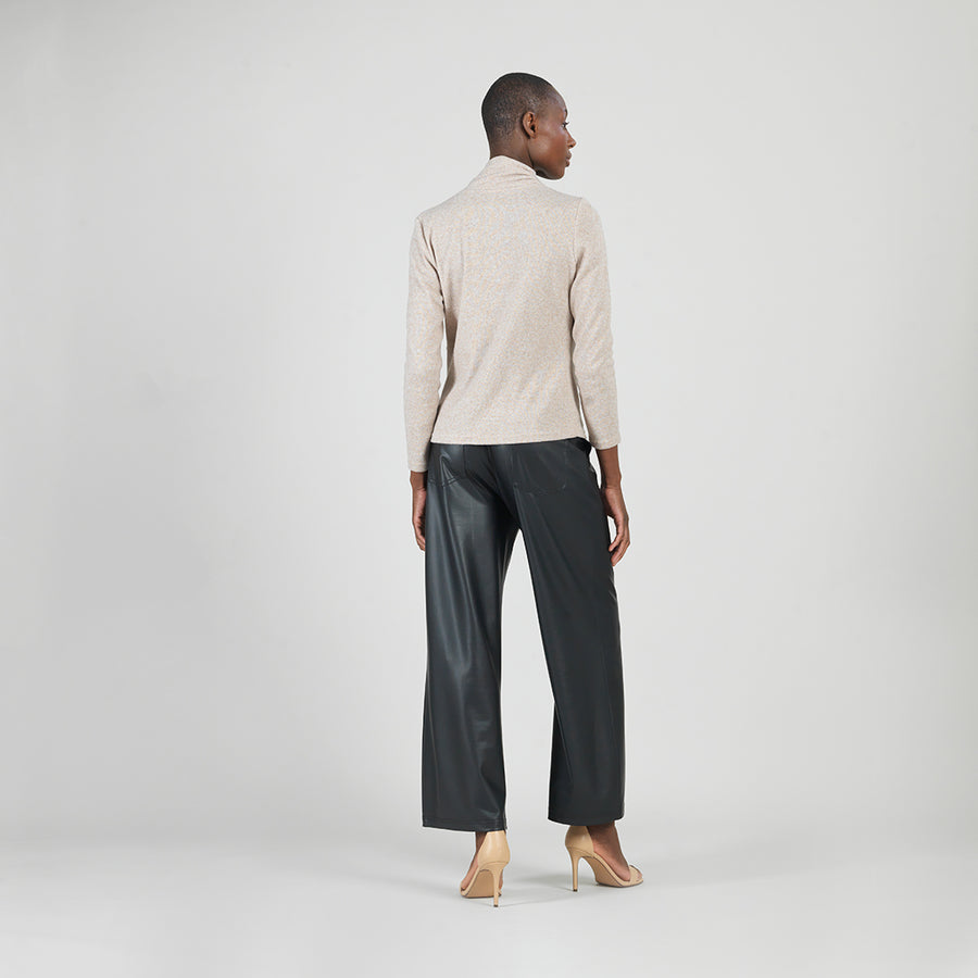 Faux Cashmere - V-Neck Draped Pleat Sweater Top - Natural