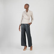 Faux Cashmere - V-Neck Draped Pleat Sweater Top - Natural