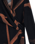 Lightweight Cozy - V-Neck Draped Pleat Sweater Top - Linear Geo