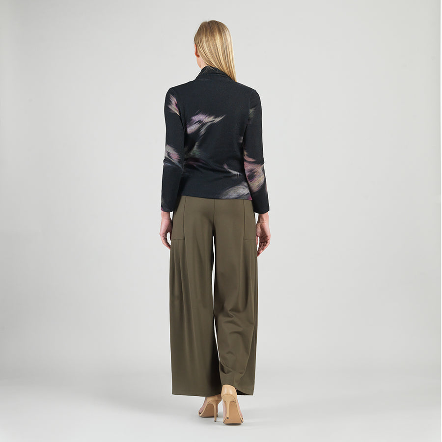 Cozy Knit - V-Neck Draped Pleat Sweater Top - Shadow Brush
