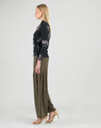 Cozy Knit - V-Neck Draped Pleat Sweater Top - Shadow Brush