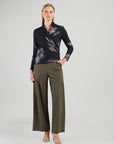 Cozy Knit - V-Neck Draped Pleat Sweater Top - Shadow Brush
