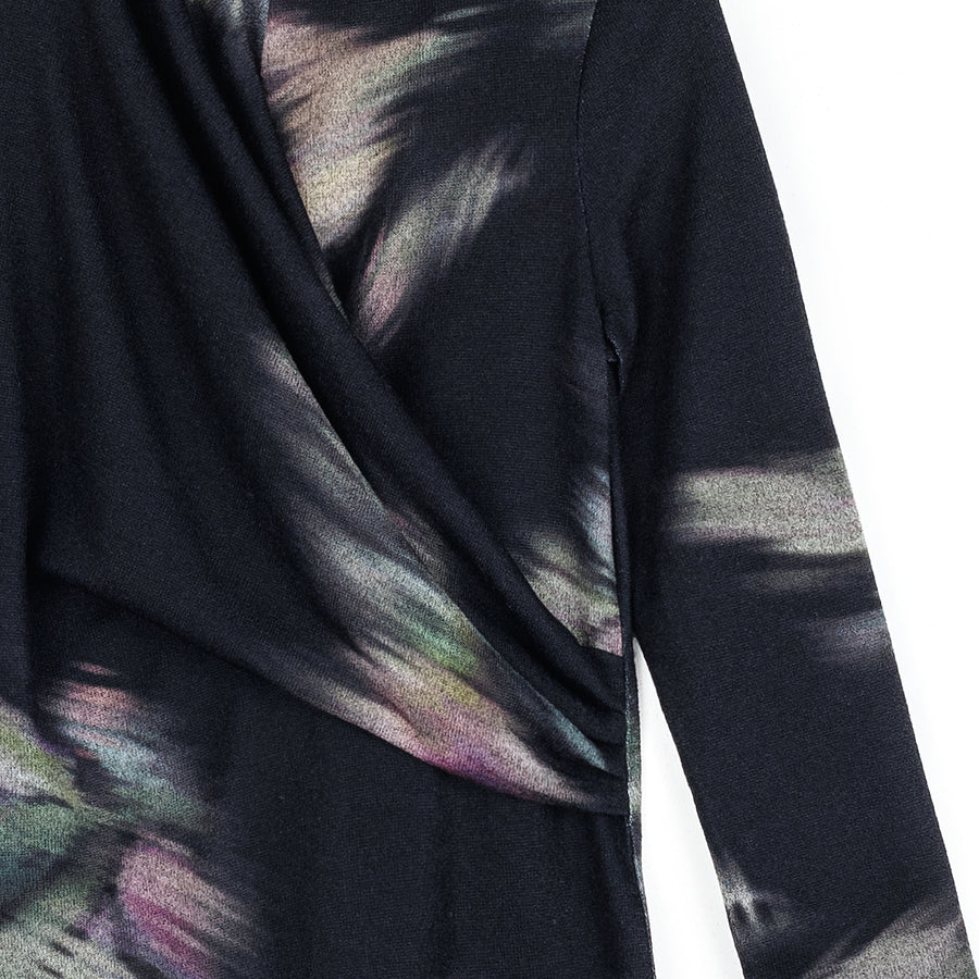 Cozy Knit - V-Neck Draped Pleat Sweater Top - Shadow Brush