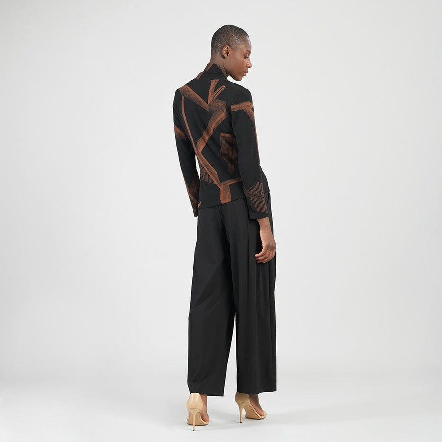 Lightweight Cozy - V-Neck Draped Pleat Sweater Top - Linear Geo