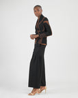 Lightweight Cozy - V-Neck Draped Pleat Sweater Top - Linear Geo
