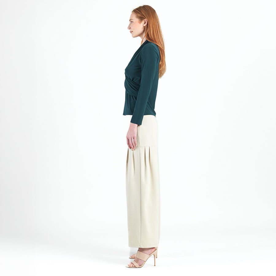 V-Neck Draped Pleat Top - Hunter Green - Final Sale!