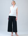 Soft Cotton - Pleated Wide Leg Ankle Pant - Black - Limited Sizes