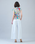Surplice Crossover Top - Floral Leaves-Beige - Limited Sizes