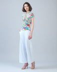 Rayon-Ponte Knit - Pleated Wide Leg Pocket Pant - White