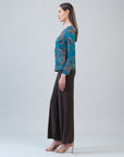 Long Sleeve Stitch Overlay Top - Autumn Leaves