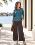 Long Sleeve Stitch Overlay Top - Autumn Leaves