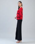 Long Sleeve Stitch Overlay Top - Rose Floret