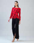 Long Sleeve Stitch Overlay Top - Rose Floret