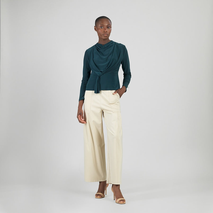 Long Sleeve Loop Front Top - Hunter Green