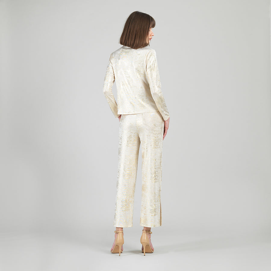 Foil Sheen - Long Sleeve Loop Front Top - Champagne