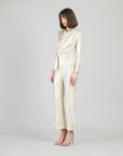 Foil Sheen - Long Sleeve Loop Front Top - Champagne