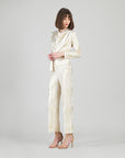 Foil Sheen - Long Sleeve Loop Front Top - Champagne
