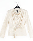 Foil Sheen - Long Sleeve Loop Front Top - Champagne