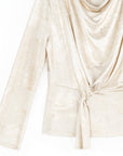 Foil Sheen - Long Sleeve Loop Front Top - Champagne