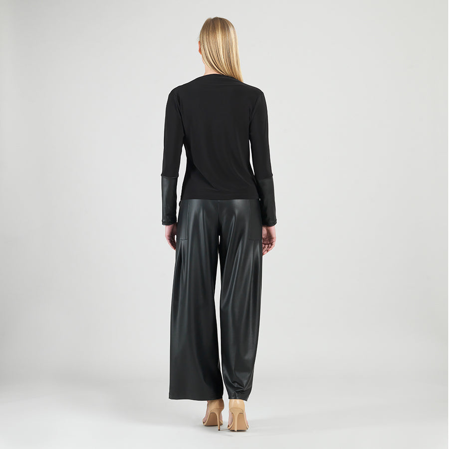 Loop Front Liquid Leather Cuff Top - Black