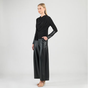 Loop Front Liquid Leather Cuff Top - Black